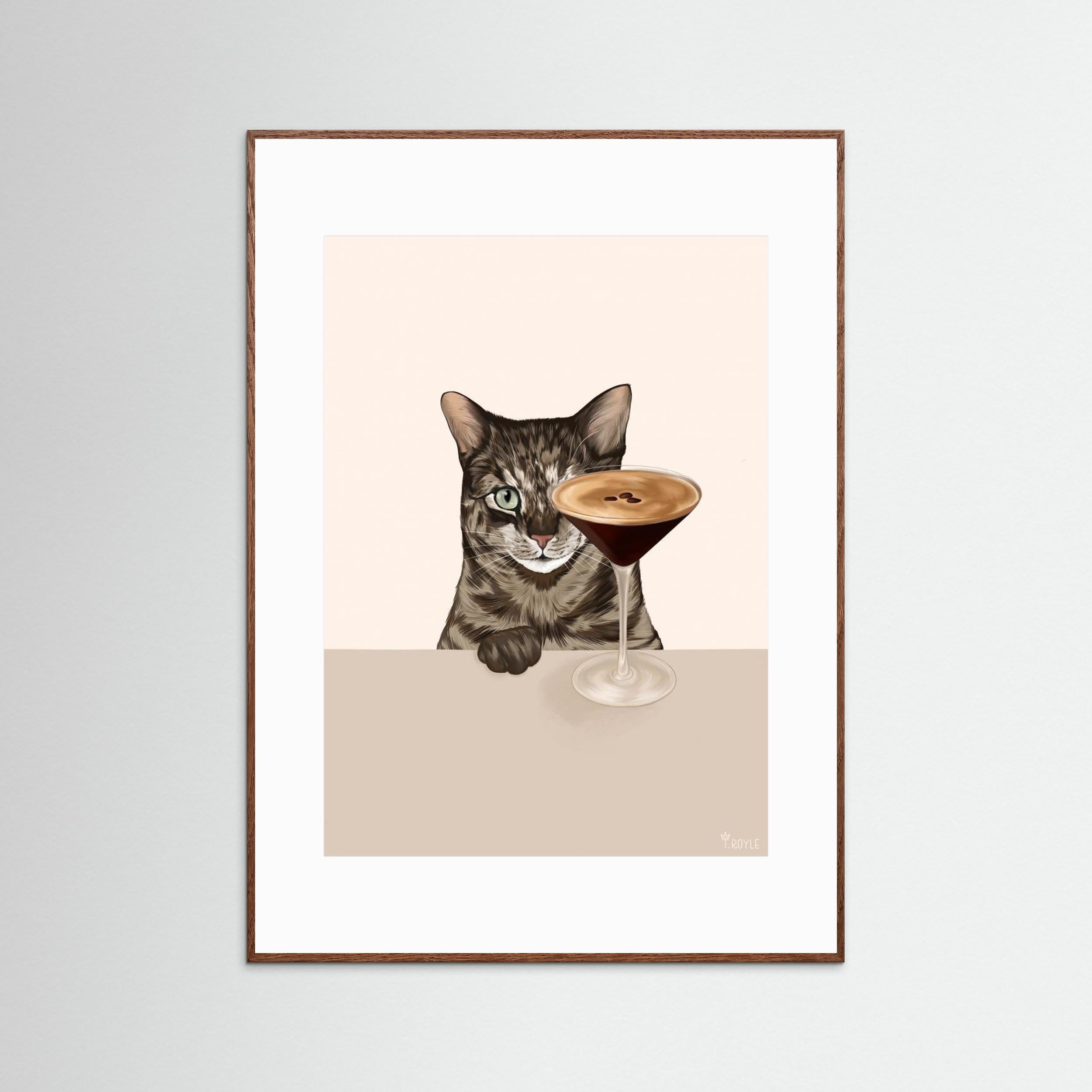 Tabby Cat with Espresso Martini Cocktail by Tara Royle